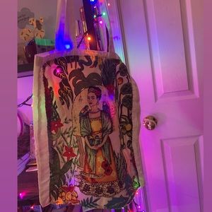 Tote bag with mexican artist Frida Kahlo (cotton). Exclusive and OOAK!